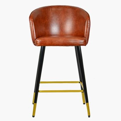 Novara Bar Stool Tan Brown Leather & Black \ Gold Leg