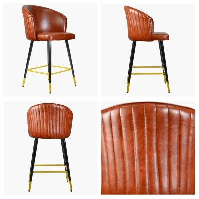 Novara Bar Stool Vintage Tan Brown Leather & Black \ Gold Leg
