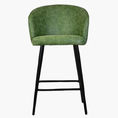 Novara Bar Stool Aged Olive Green Leather & Black Leg