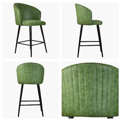Novara Bar Stool Vintage Green Leather & Black Leg
