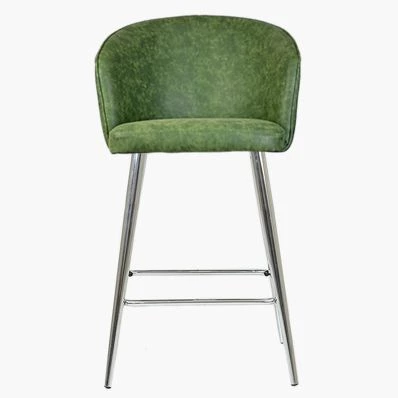 Novara Bar Stool Aged Olive Green Leather & Chrome Leg