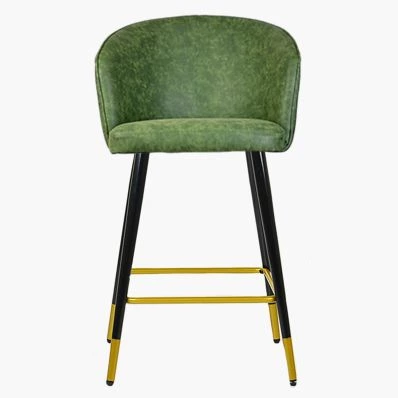 Novara Bar Stool Aged Olive Green Leather & Black \ Gold Leg