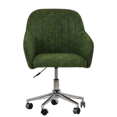 Lule Carver Office Chair Aged Olive Green Faux Leather & Chrome