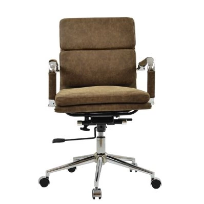 Chester Office Chair Aged Brown Faux Leather & Chrome
