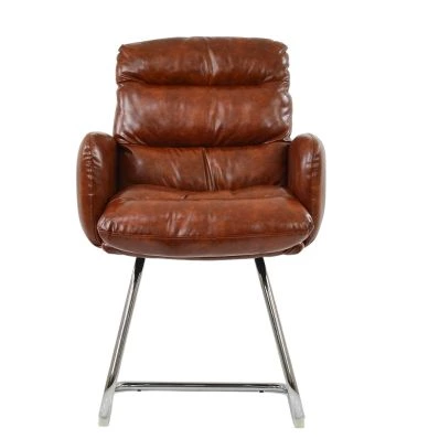 Nikan  Office Chair Vintage Tan Brown Faux Leather & Chrome