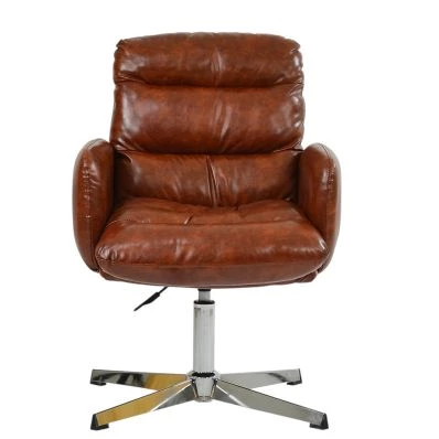 Katarni Office Chair Vintage Tan Brown Faux Leather & Chrome