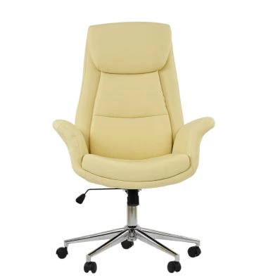 Slim Office Chair Cream Leather & Chrome