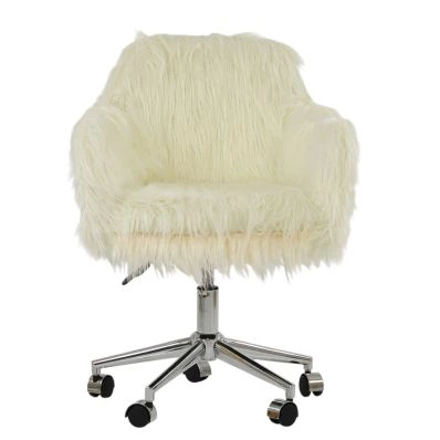 Snoop Office Chair Cream Faux Fur & Chrome