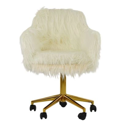 Snoop Office Chair Cream Faux Fur & Gold