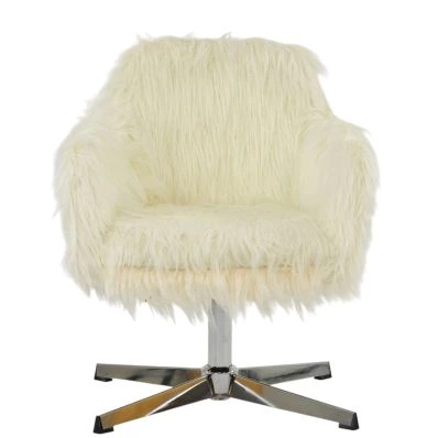 Fallen Office Chair Cream Faux Fur & Chrome