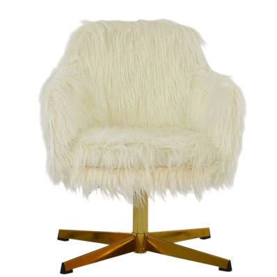 Fallen Office Chair Cream Faux Fur & Gold