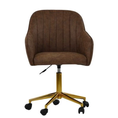 Lule Carver Office Chair Aged Brown Faux Leather & Gold