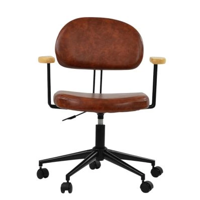 Laxi Office Chair Vintage Tan Brown Faux Leather & Black