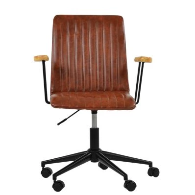 Folix Office Chair Vintage Tan Brown Faux Leather & Black
