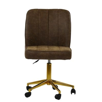 Blaydon Office Chair Aged Brown Faux Leather & Gold