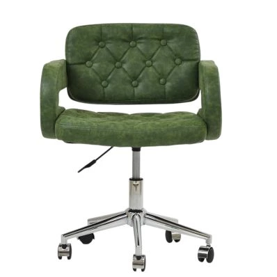 Stanford Office Chair Aged Olive Green Faux Leather & Chrome