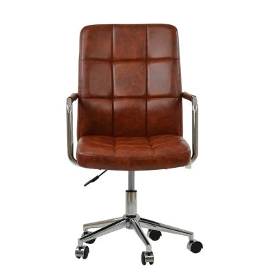 Vaughan Office Chair Vintage Tan Brown Faux Leather & Chrome
