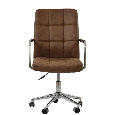 Vaughan Office Chair Aged Brown Faux Leather & Chrome
