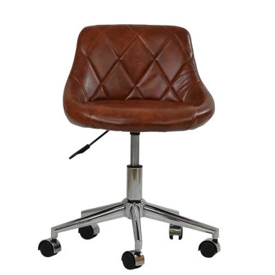 Flux Adjustable Tan Brown Leather Small Office Chair with a Chrome Base