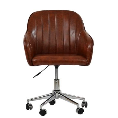 Lule Carver Office Chair Vintage Brown Faux Leather & Chrome