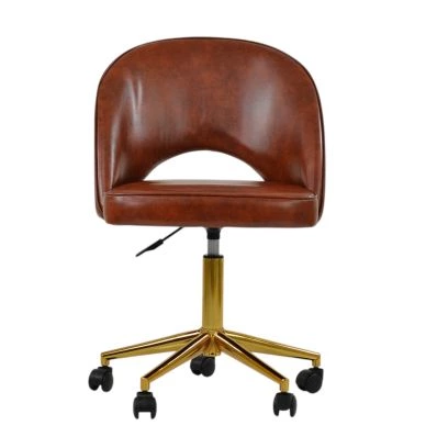 Flair Office Chair Vintage Brown Faux Leather & Gold