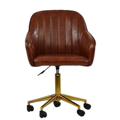 Lule Carver Office Chair Vintage Brown Faux Leather & Gold