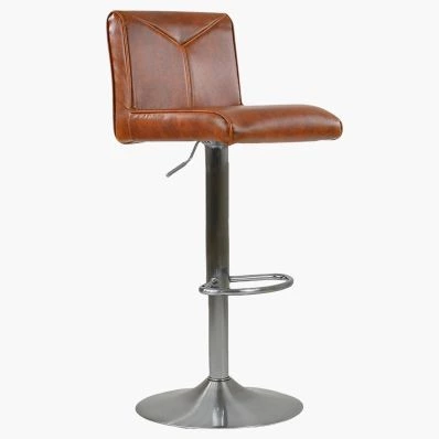 Olivia Bar Stool Vintage Tan Brown Leather & Brushed Steel Base