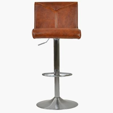 Olivia Bar Stool Tan Brown Leather & Brushed Steel Base