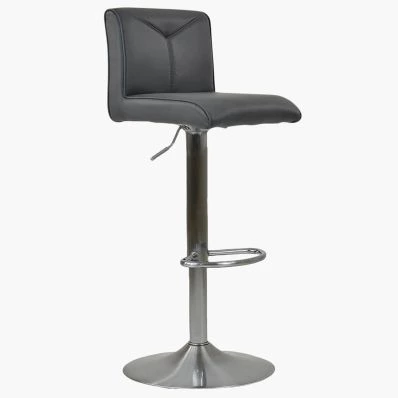 Olivia Bar Stool Dark Grey Leather & Brushed Steel Base