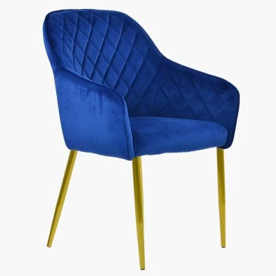 Opus Carver Dining Chair Blue Velvet & Gold Legs
