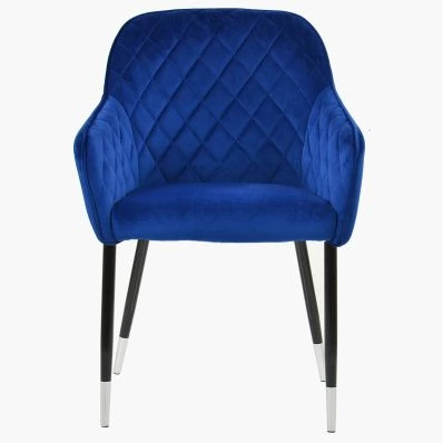 Opus Carver Dining Chair Blue Velvet & Black \ Silver Legs