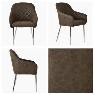 Opus Carver Dining Chair Antique Brown Faux Leather & Chrome Legs