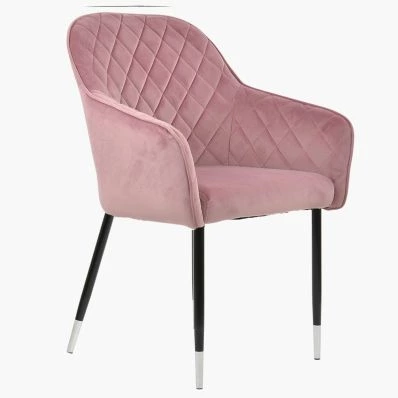 Opus Carver Dining Chair Pink Velvet & Black \ Silver Legs