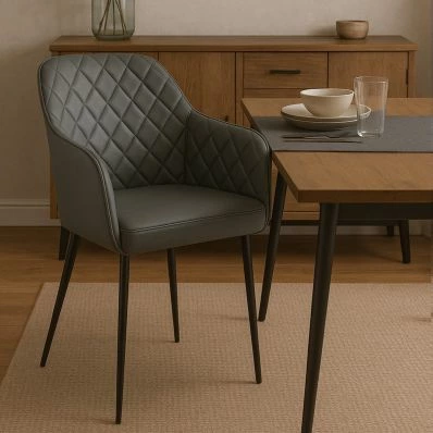 Opus Carver Dining Chair Dark Grey Faux Leather & Black Legs