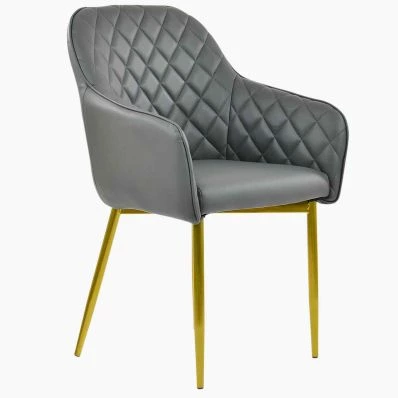 Opus Carver Dining Chair Dark Grey Faux Leather & Gold Legs