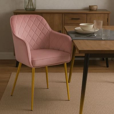 Opus Carver Dining Chair Pink Velvet & Gold Legs