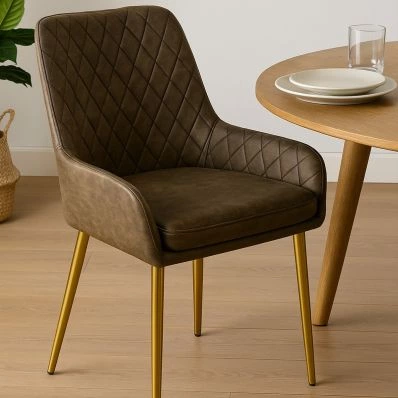Opus Dining Chair Antique Brown Faux Leather & Gold Legs
