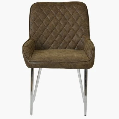 Opus Dining Chair Aged Brown Faux Leather & Chrome Legs
