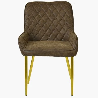 Opus Dining Chair Aged Brown Faux Leather & Gold Legs