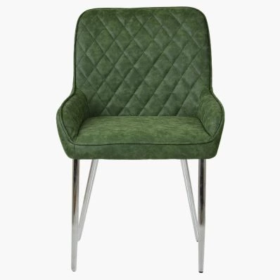 Opus Dining Chair Aged Olive Green Faux Leather & Chrome Legs