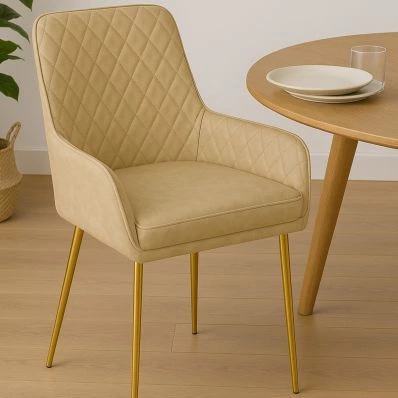 Opus Dining Chair Cream Faux Leather & Gold Legs