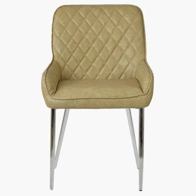 Opus Dining Chair Beige Cream Faux Leather & Chrome Legs
