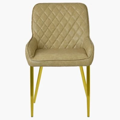 Opus Dining Chair Beige Cream Faux Leather & Gold Legs