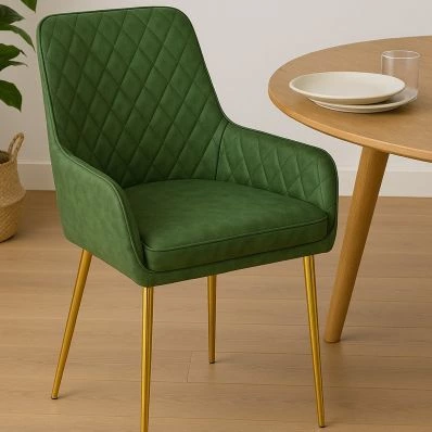 Opus Dining Chair Vintage Green Faux Leather & Gold Legs