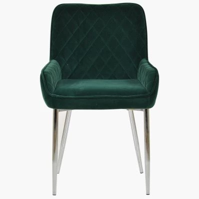 Opus Dining Chair Emerald Green Velvet & Chrome Legs