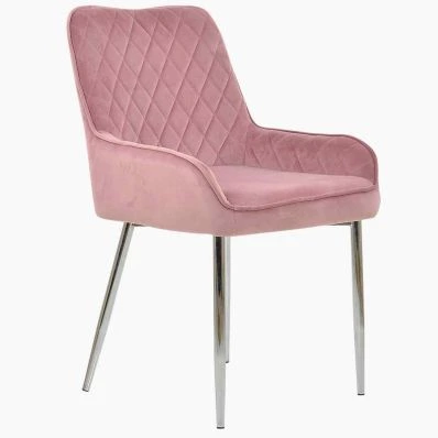 Opus Dining Chair Pink Velvet & Chrome Legs