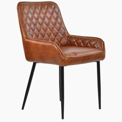 Opus Dining Chair Vintage Tan Brown Faux Leather & Black Legs