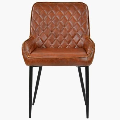 Opus Dining Chair Tan Brown Faux Leather & Black Legs
