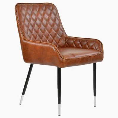 Opus Dining Chair Vintage Tan Brown Faux Leather & Black \ Silver Legs