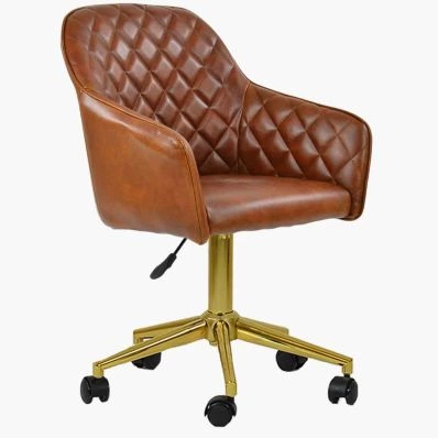 Opus Office Chair Vintage Brown Faux Leather & Gold